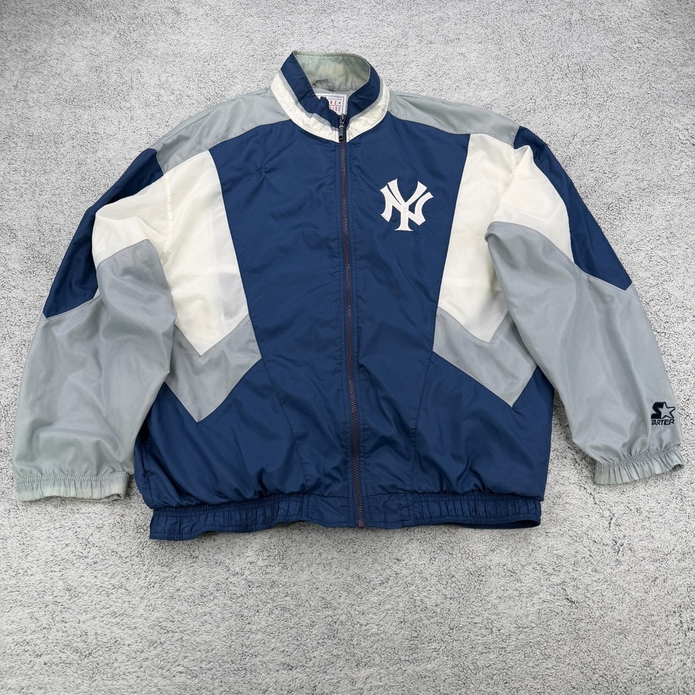 Vintage New York Yankees Jacket Mens XL Blue MLB Baseball Full Zip Starter FLAW*